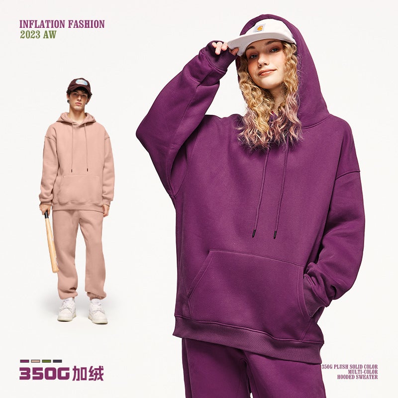 Jie Zhan Strictly Selected | 350G Velvet Pure Color Hooded Sweatshirt 25 Loose Trendy Brand Men'S Pullover Top - Image 2